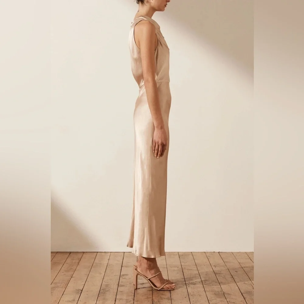 Shona Joy La Lune High Neck Midi Dress – Gold, Cocktail, Evening, Elegant, Sz 4 - Picture 4 of 16